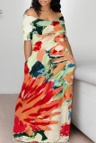 White Blue Sexy Graffiti Print Contrast V Neck Printed Dresses