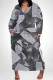 White Grey Street Geometric Print Faux Denim Print Distressed Pocket Contrast V Neck Printed Plus Size Dresses