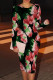 Red Green Casual Print Patchwork O Neck Wrapped Skirt Dresses