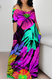 White Blue Sexy Graffiti Print Contrast V Neck Printed Dresses