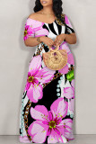 White Blue Sexy Graffiti Print Contrast V Neck Printed Dresses