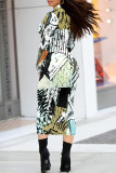 Light Blue Elegant Geometric Print Flowers Contrast Turtleneck Printed Dresses