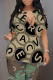 Khaki Sexy Letter Print Slit Contrast V Neck T-Shirts