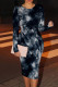 Dark Gray Casual Print Patchwork O Neck Wrapped Skirt Dresses