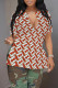 Tangerine Red Casual Letter Print Slit Contrast V Neck T-Shirts