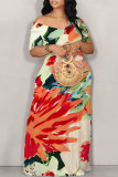 White Blue Sexy Graffiti Print Contrast V Neck Printed Dresses