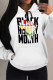 White Red Casual Letter Print Draw String Pocket Hooded Tops
