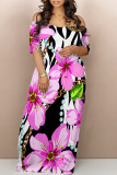 White Blue Sexy Graffiti Print Contrast V Neck Printed Dresses