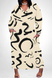 White Red Casual Floral Print Pocket Contrast V Neck Printed Plus Size Dresses