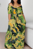 Red-brown Sexy Geometric Print Contrast V Neck Printed Dresses