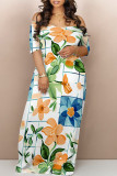 White Blue Sexy Graffiti Print Contrast V Neck Printed Dresses
