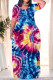 Blue Casual Print Patchwork O Neck Long Plus Size Dresses
