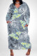 Grey Casual Floral Print Pocket Contrast V Neck Printed Plus Size Dresses