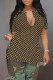 Coffee Casual Letter Print Slit Contrast V Neck T-Shirts