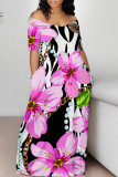 White Blue Sexy Graffiti Print Contrast V Neck Printed Dresses