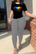 Grey Casual Print Patchwork O Neck Short Sleeve Two Pieces