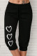 Black Casual Heart Shaped Draw String Patchwork Regular Mid Waist Positioning Print Bottoms