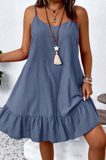 Blue Casual Solid Color Patchwork Spaghetti Strap Sling Plus Size Dresses