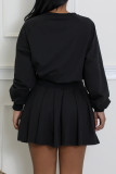 Apricot Casual Solid Color Pleated O Neck Long Sleeve Two Pieces