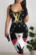 Black Red Sexy Letter Print Contrast U Neck Printed Dresses