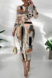 Green Casual Geometric Print Flowers Lips Contrast O Neck Printed Dresses