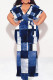 Blue White Sexy Faux Denim Print With Belt Contrast V Neck Printed Plus Size Dresses