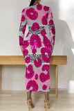 Green Casual Geometric Print Flowers Lips Contrast O Neck Printed Dresses
