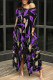 Black Purple Casual Floral Print Pocket Irregular O Neck Irregular Dresses