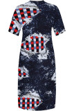 Blue Street Faux Denim Print Pocket Contrast V Neck Printed Plus Size Dresses