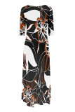 Fuchsia Casual Floral Print Pocket Irregular O Neck Irregular Dresses