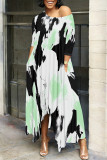 Fuchsia Casual Floral Print Pocket Irregular O Neck Irregular Dresses