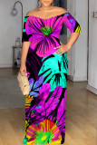 White Blue Sexy Graffiti Print Contrast V Neck Printed Dresses