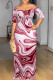 Rose Sexy Geometric Print Contrast V Neck Printed Dresses