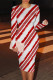 Red White Casual Geometric Print Contrast O Neck Printed Dresses