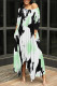 White Green Casual Floral Print Pocket Irregular O Neck Irregular Dresses