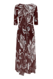 Fuchsia Casual Floral Print Pocket Irregular O Neck Irregular Dresses