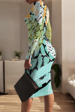 Black Elegant Geometric Print Contrast O Neck Printed Dresses