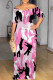 Pink Sexy Geometric Print Contrast V Neck Printed Dresses