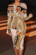 Khaki Elegant Geometric Print Contrast O Neck Printed Dresses