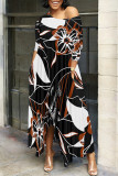 Fuchsia Casual Floral Print Pocket Irregular O Neck Irregular Dresses