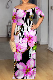 White Blue Sexy Graffiti Print Contrast V Neck Printed Dresses