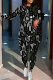 Gray Green Casual Geometric Print Letters Contrast O Neck Long Sleeve Two Pieces