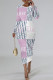 White Pink Elegant Letter Print Contrast O Neck Printed Dresses