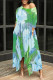 Green Casual Floral Print Pocket Irregular O Neck Irregular Dresses