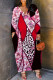 Red Pink Casual Leopard Print Snakeskin Print Pocket Contrast V Neck Printed Plus Size Dresses