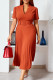 Tangerine Red Casual Solid Color Patchwork With Belt V Neck Long Dresses