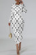 White Elegant Letter Print Gradient Contrast O Neck Printed Dresses