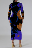 Brownness Elegant Floral Print Tie Dye Contrast O Neck Printed Dresses