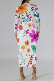 Deep Red Casual Floral Print Contrast O Neck Printed Dresses