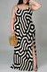 Black khaki Sexy Geometric Print Leopard Slit Contrast U Neck Sling Plus Size Dresses